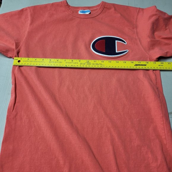 Vintage Look Champion Big C Embroidered Orange T-Shirt Men's Size Large Top - Picture 9 of 12